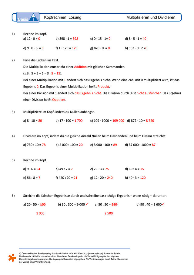 Kopfrechnen - Multiplikation und Division