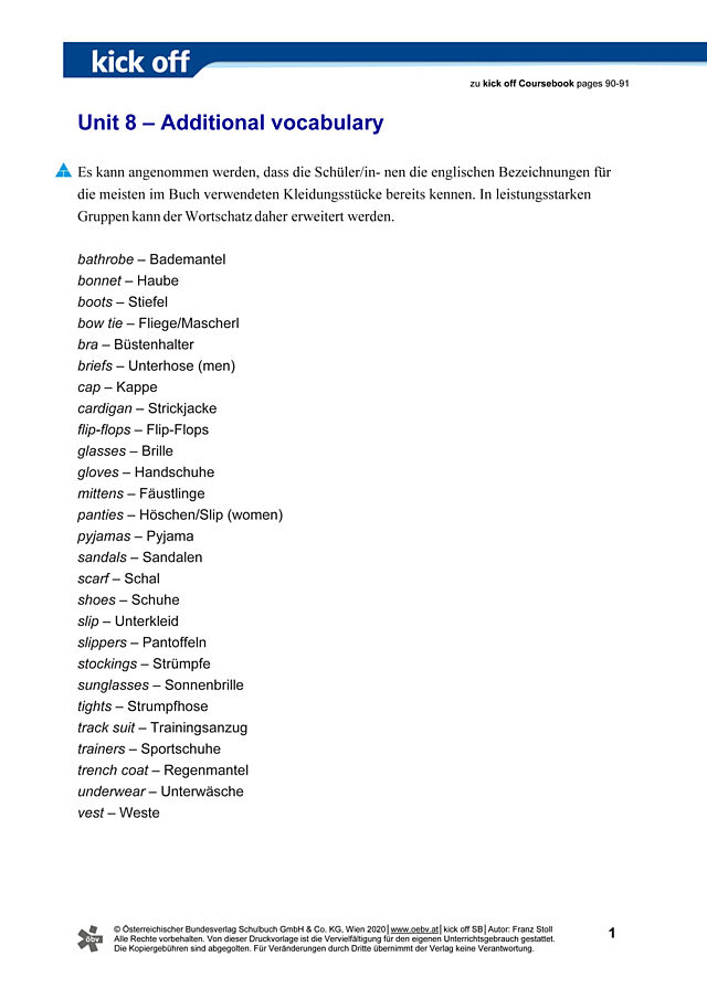 Additional vocabulary