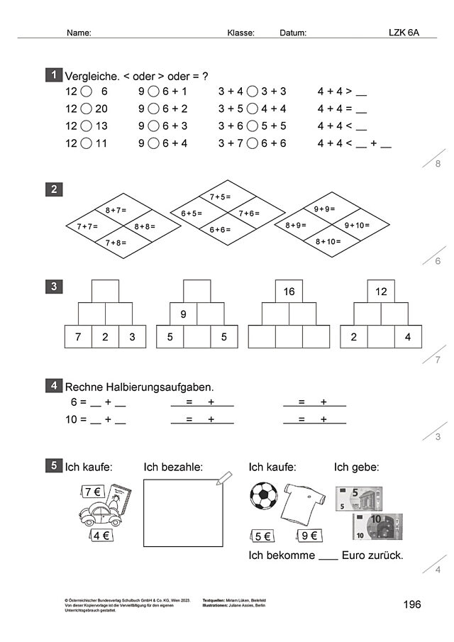 Das Zahlenbuch 1, Lernzielkontrolle 6A