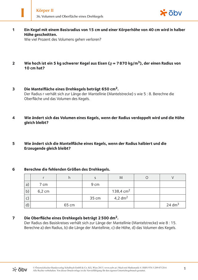 36. Volumen und Oberfläche eines Drehkegels