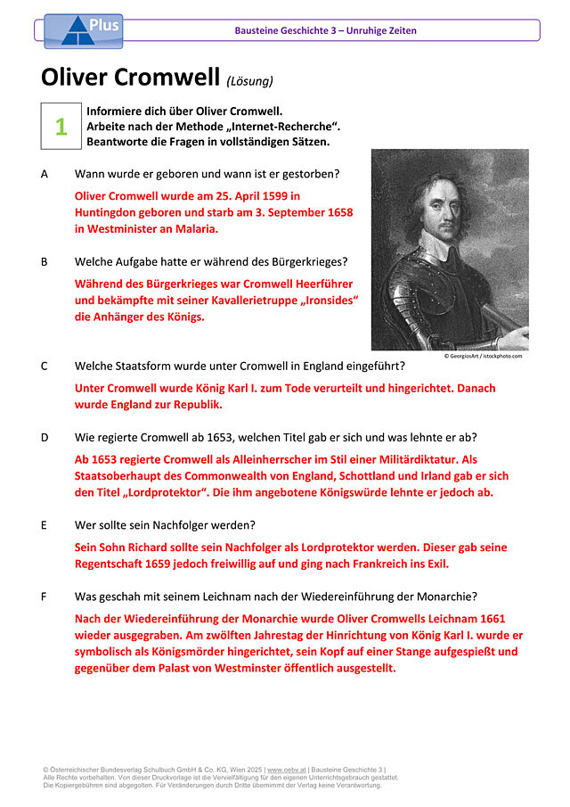 Internet-Recherche: Oliver Cromwell