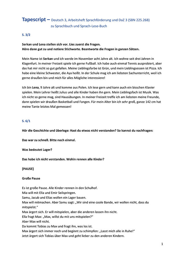 Transkript der Hörtexte im AH DaZ 3