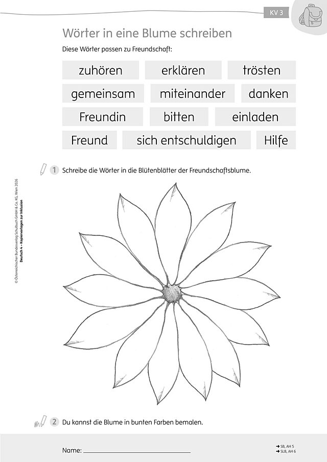 KV3 Wörter in eine Blume schreiben