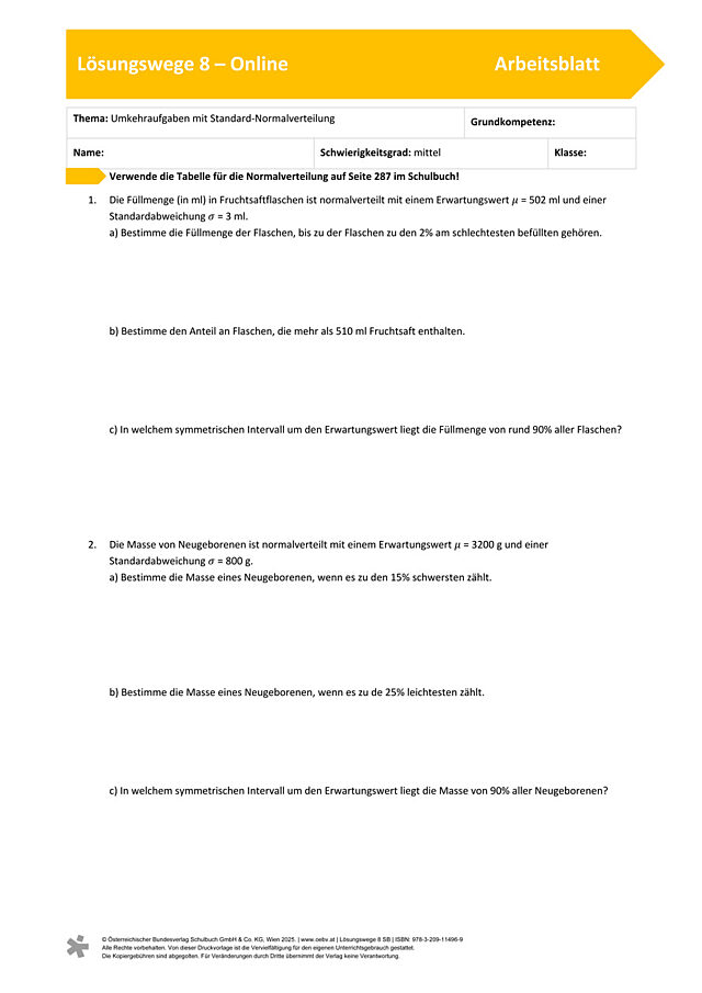 Umkehraufgaben mit Standard-Normalverteilung