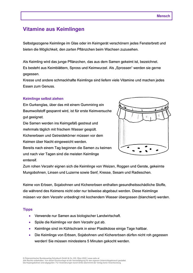Versuchsanleitung: Vitamine aus Keimlingen