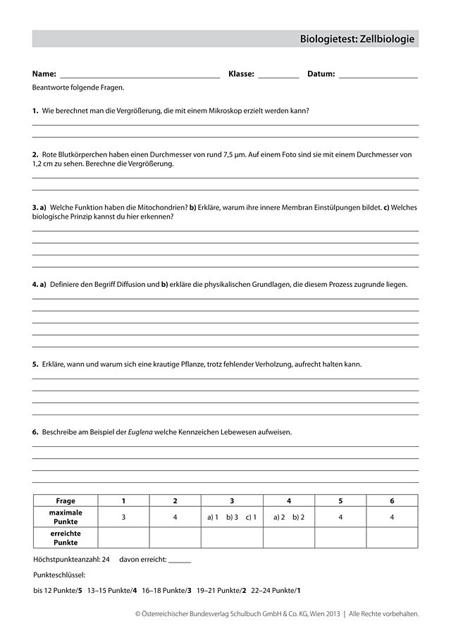 Biologietest: Zellbiologie
