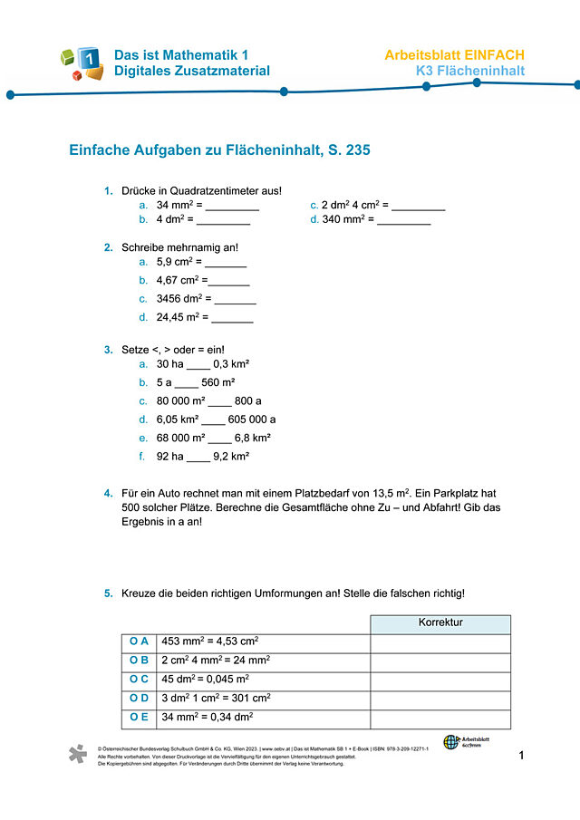 Einfaches AB zu K3 Einheit des Flächeninhalts