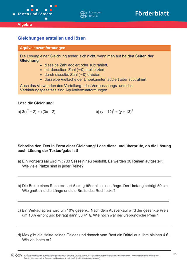 Gleichungen erstellen und lösen