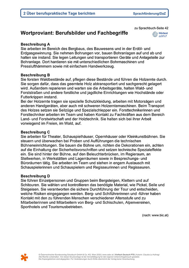 Berufsbeschreibungen