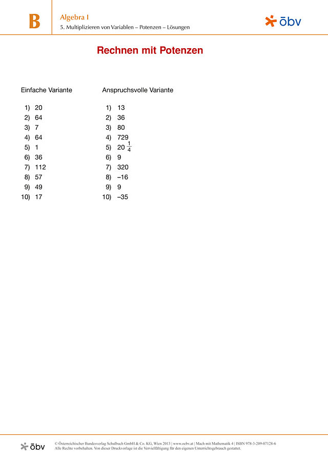5. Multiplizieren von Variablen - Potenzen
