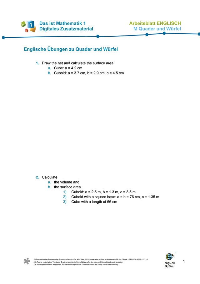 Englisches AB zu M Quader und Würfel