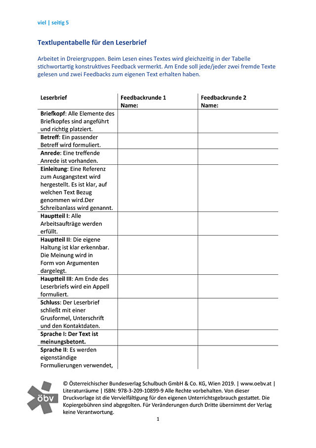 Vorlage Textlupe Leserbrief
