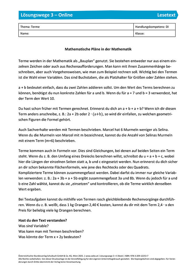 Lesetext - Abschnitt D