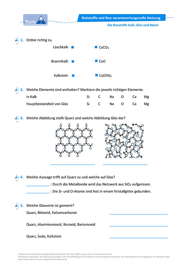 Die Baustoffe Kalk, Glas und Beton
