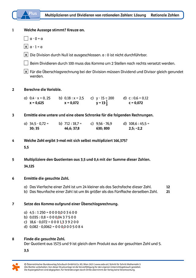 Multiplizieren und Dividieren von rationalen Zahlen