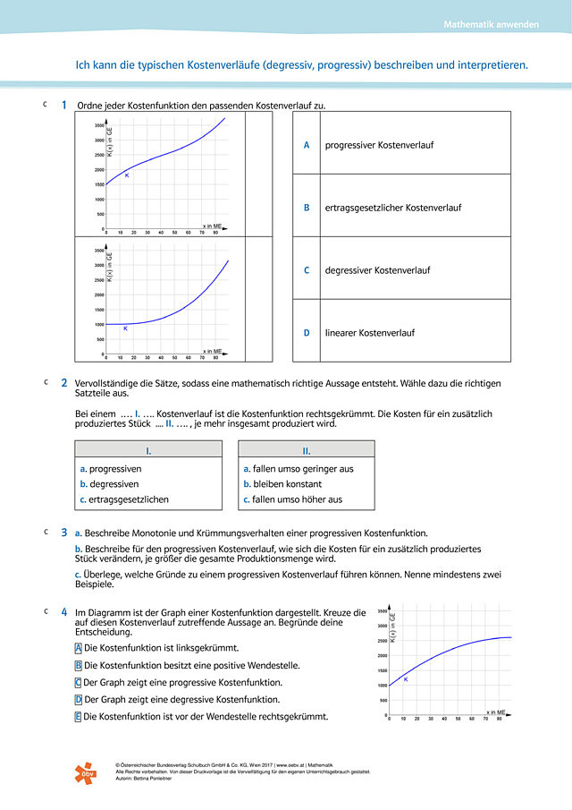 Ich kann die typischen Kostenverläufe (degressiv, progressiv) beschreiben und interpretieren.