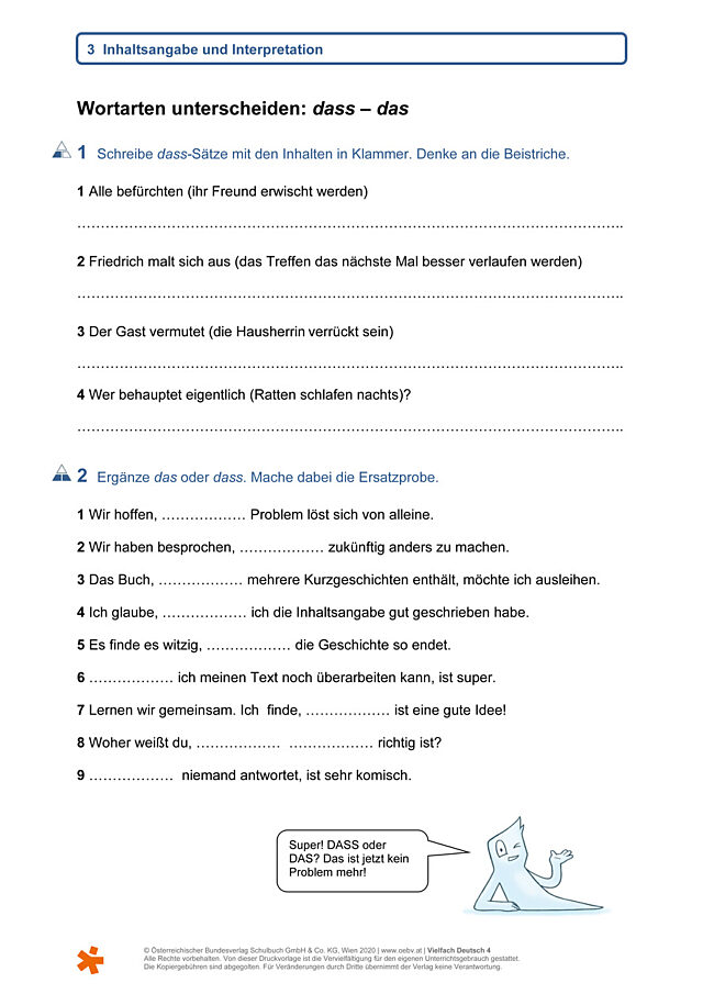 Wortarten unterscheiden: dass – das