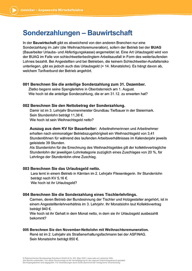 Bau Sonderzahlungen