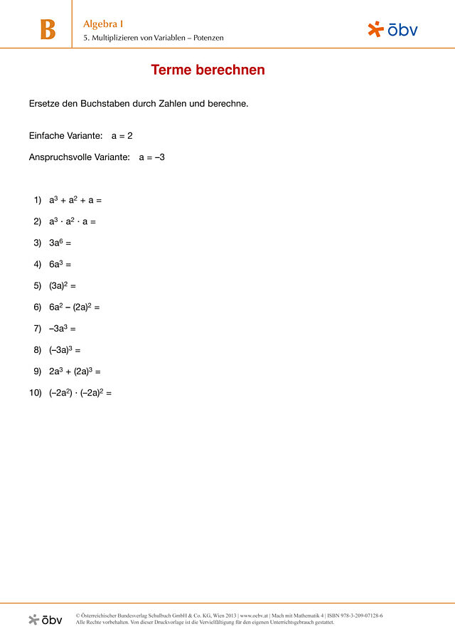 5. Multiplizieren von Variablen - Terme berechnen