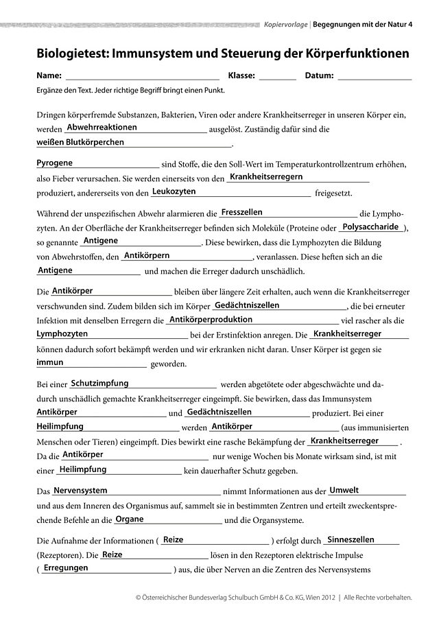 Immunsystem und Steuerung der Körperfunktionen