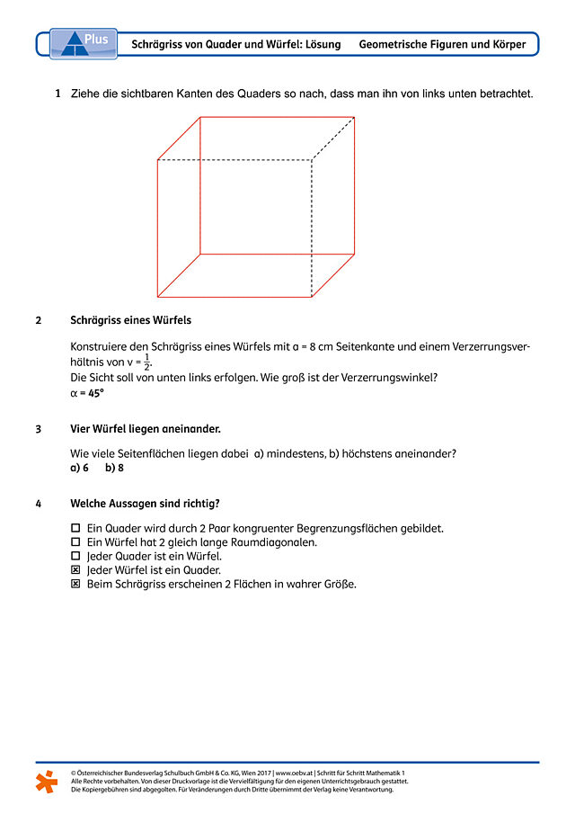 Schrägriss von Quader und Würfel