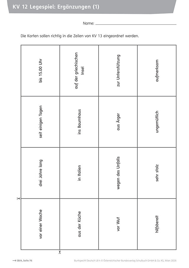 Legespiel: Ergänzungen 1