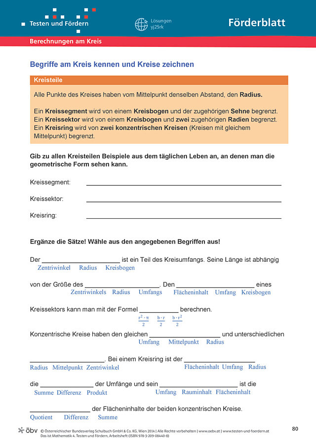 Begriffe am Kreis kennen und Kreise zeichnen