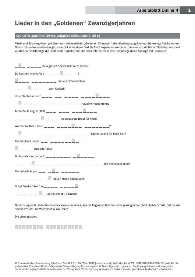 Lieder in den „Goldenen“ Zwanzigerjahren
