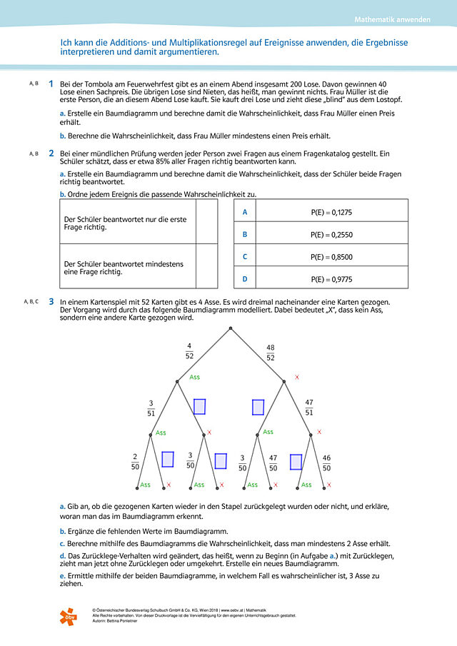 Ich kann die Additions- und Multiplikationsregel auf Ereignisse anwenden, die Ergebnisse interpretieren und damit argumentieren.