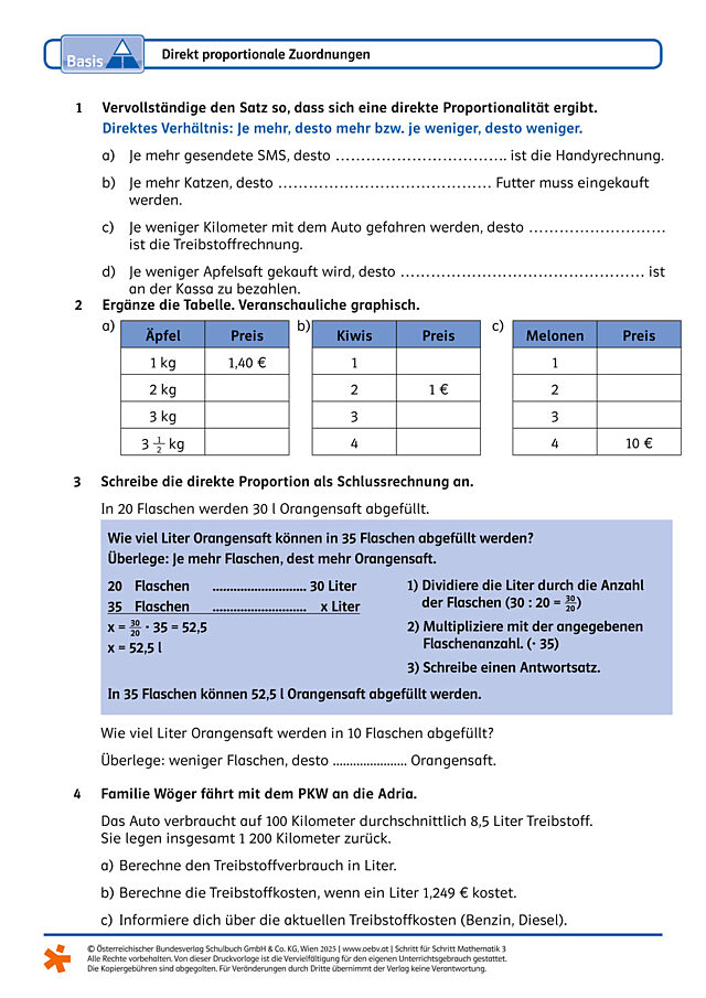 Direkt proportionale Zuordnungen