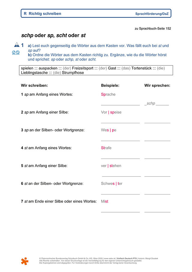 schp oder sp, scht oder st