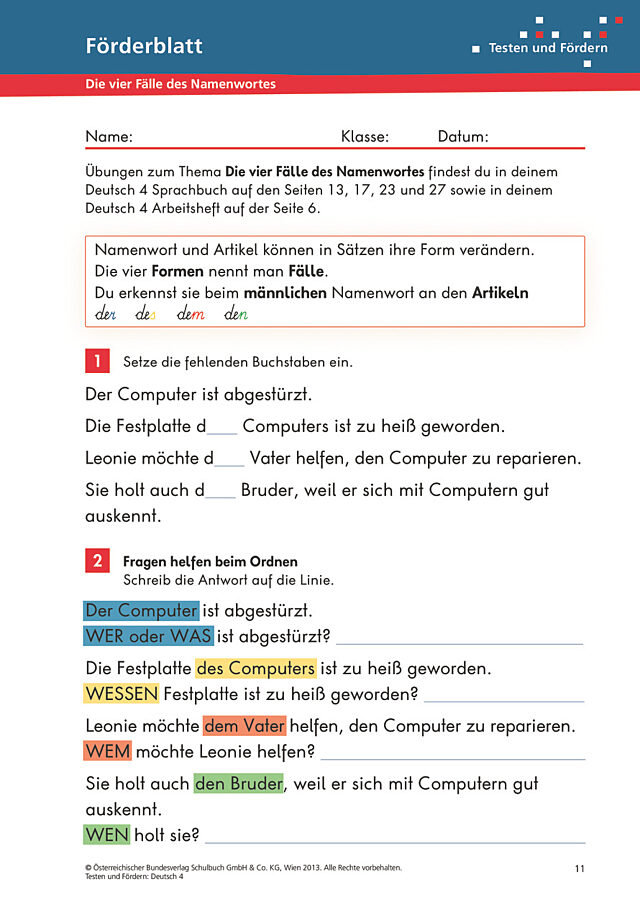 Die vier Fälle des Namenwortes
