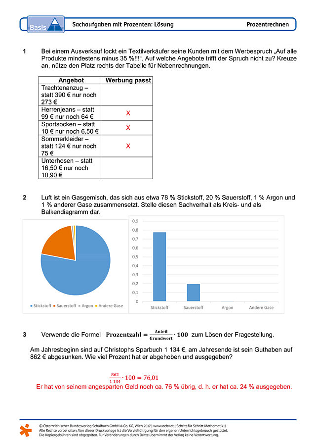 Sachaufgaben mit Prozenten