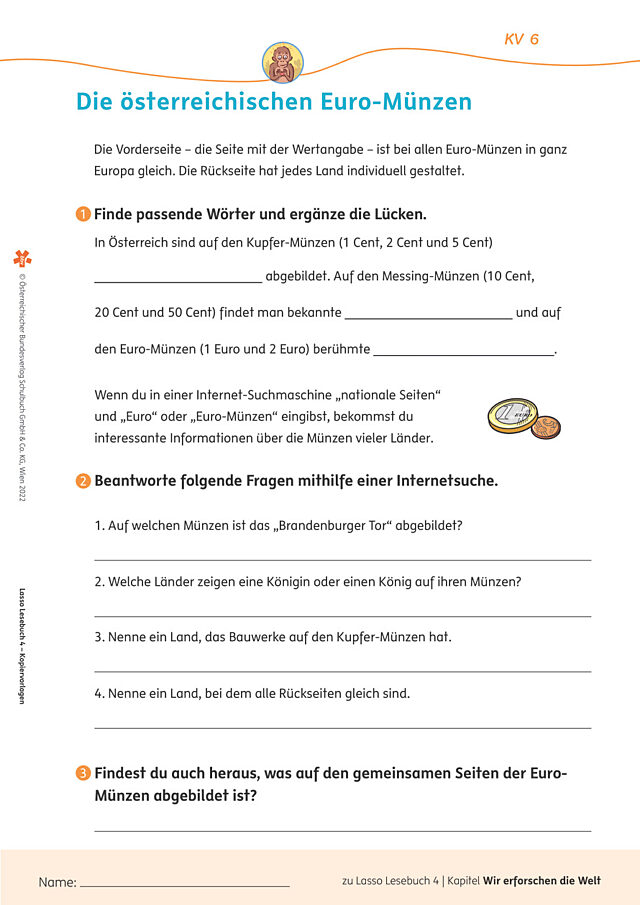 Arbeitsblatt 6: Die österreichischen Euro-Münzen