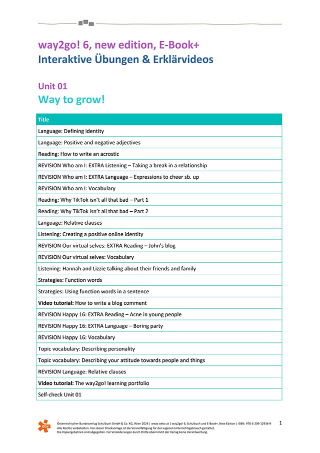 way2go! 6, neu, E-Book+, Übersicht Inhalte
