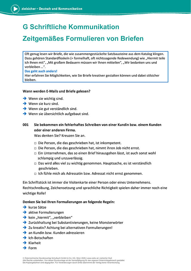 Zeitgemäßes Formulieren von Briefen