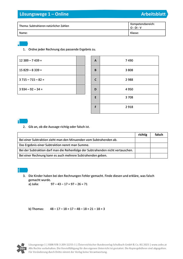 Subtrahieren natürlicher Zahlen
