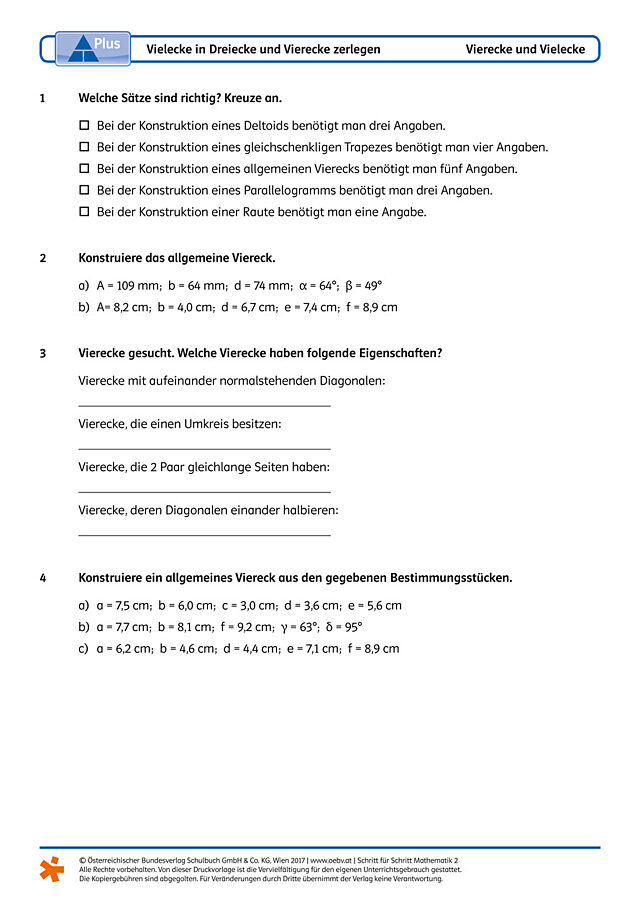 Vielecke in Dreiecke und Vierecke zerlegen