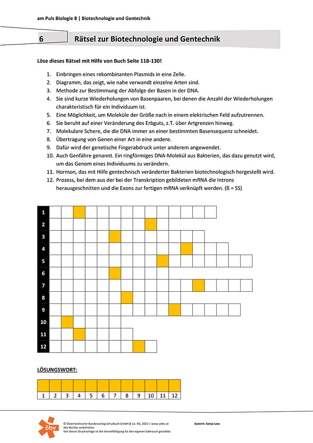 Rätsel zu Biotechnologie und Gentechnik