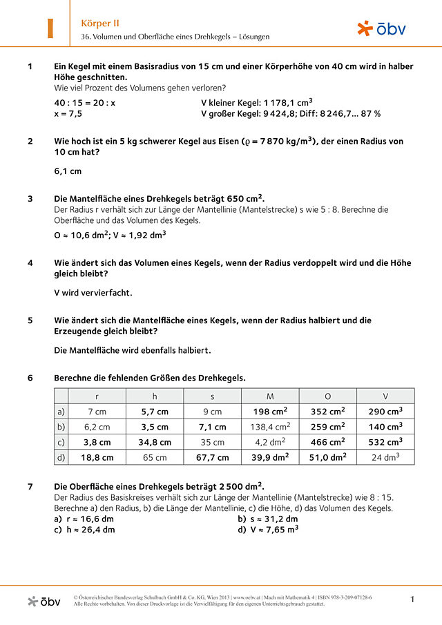 36. Volumen und Oberfläche eines Drehkegels