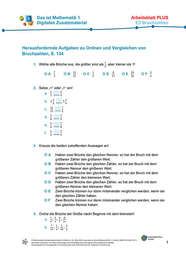Plus AB zu E3 Vergleichen und Ordnen von Bruchzahlen