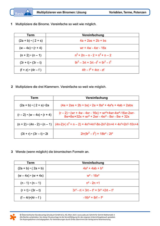 Multiplizieren von Binomen