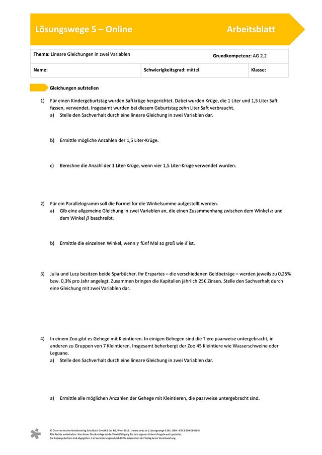 Lineare Gleichungen in zwei Variablen