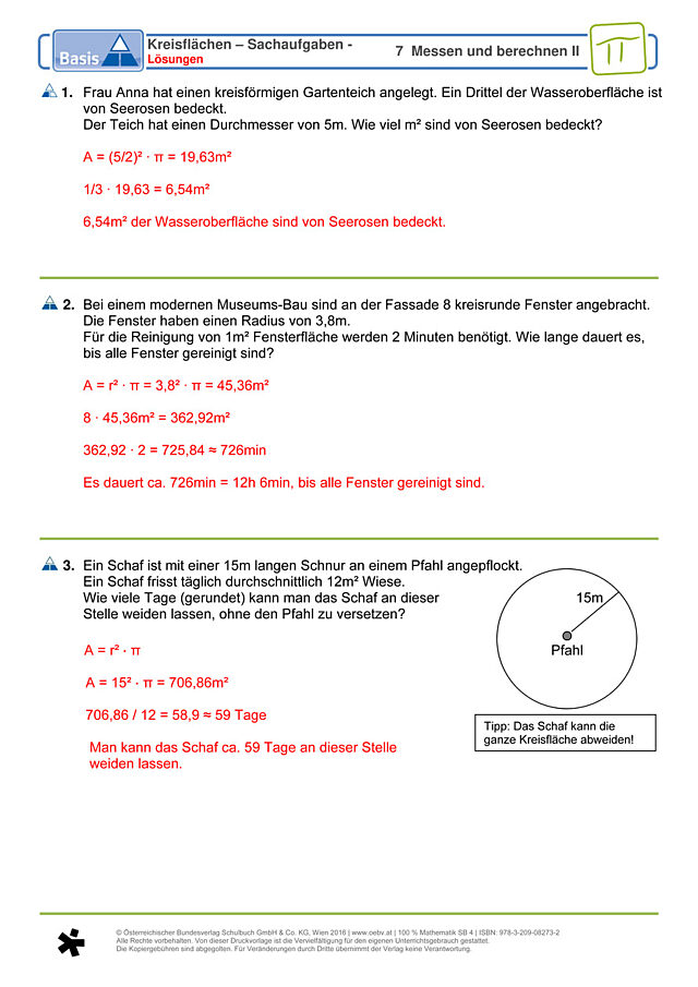 Kreisflächen – Sachaufgaben