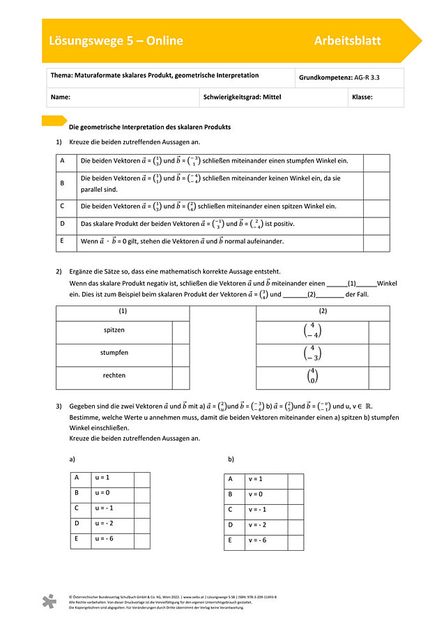 Maturaformate Skalarprodukt