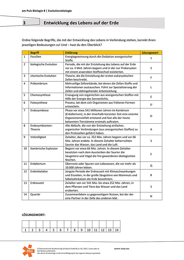 Die Entwicklung des Lebens auf der Erde