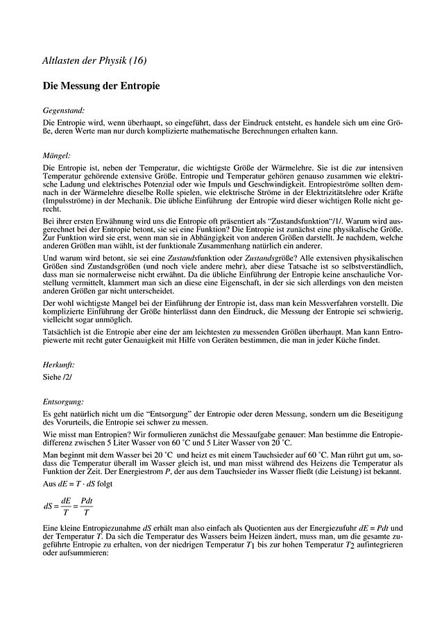 Die Messung der Entropie