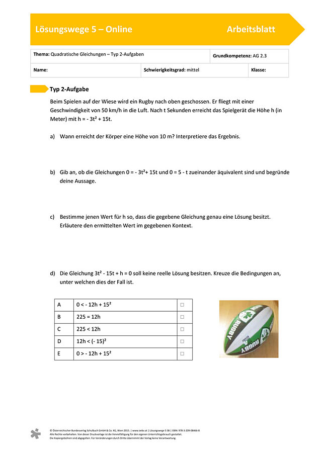 Quadratische Gleichungen – Typ 2-Aufgaben