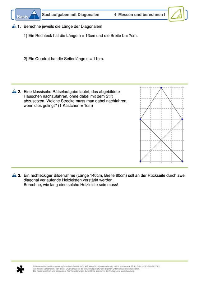 Sachaufgaben mit Diagonalen