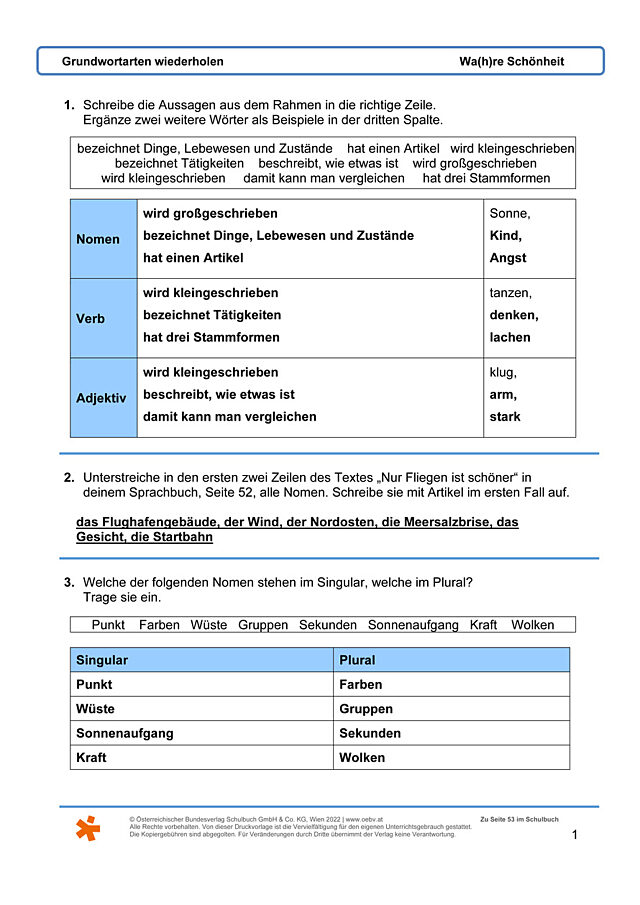 Grundwortarten wiederholen